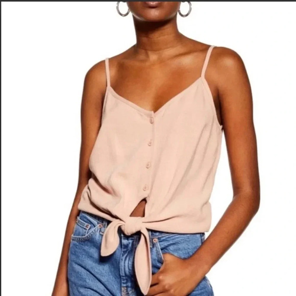 Topshop Tops - Linen Tie Front Cami Top